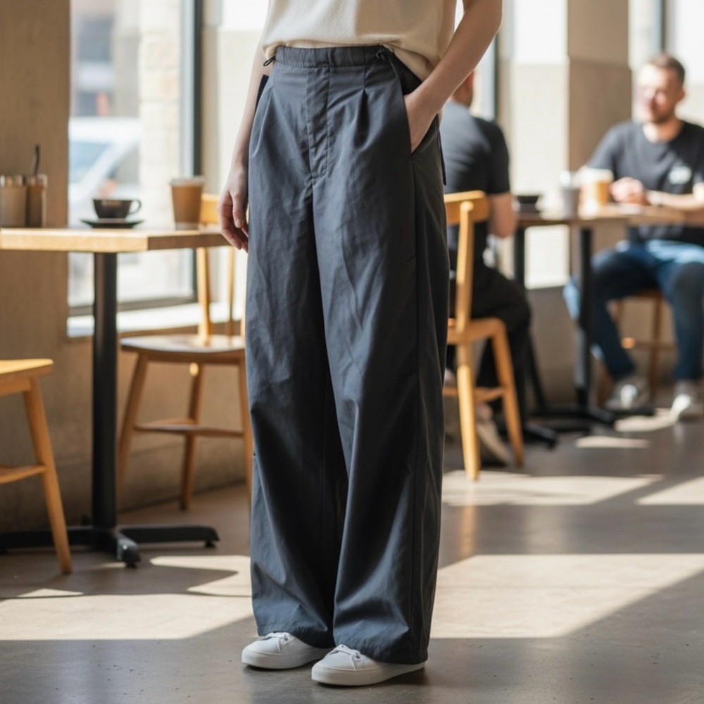 Y2k ICON Black Drawstring Parachute Pants in Black XS